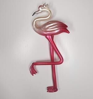 Pink Flamingo Glass Christmas Ornament Iridescent Pearlized Blown Bird Decor